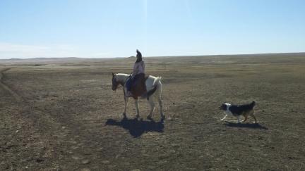 Marna riding Arrow with Raya