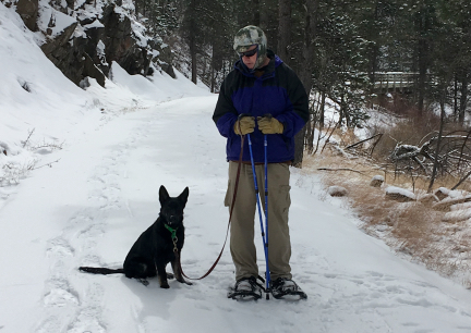 Tabaliah with Deron Snowshoeing Mickelson Trail 2017-02-25